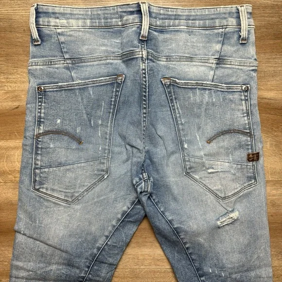 G Star Raw Jeans Mens 34x31 Acid Wash Type C 3D Super Slim Restored Denim Thrash